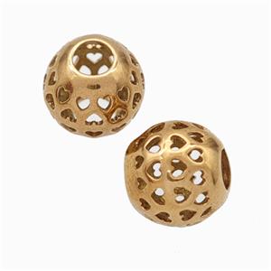 Titanium Steel Round Beads Large Hole Hollow Rose Gold, approx 9-10mm, 4mm hole [SSB6791]