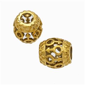 Titanium Steel Barrel Beads Large Hole Hollow Gold Plated, approx 9-10mm, 4mm hole [SSB6792]