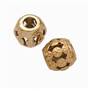 Titanium Steel Round Beads Large Hole Hollow Rose Gold, approx 9-10mm, 4mm hole [SSB6795]