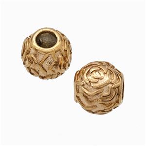 Titanium Steel Round Beads Large Hole Flower Rose Gold, approx 9-10mm, 4mm hole [SSB6797]