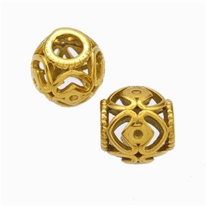 Titanium Steel Round Beads Large Hole Hollow Gold Plated, approx 9-10mm, 4mm hole [SSB6798]