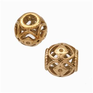 Titanium Steel Round Beads Large Hole Hollow Rose Gold, approx 9-10mm, 4mm hole [SSB6799]