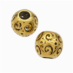 Titanium Steel Round Beads Large Hole Hollow Gold Plated, approx 9-10mm, 4mm hole [SSB6800]