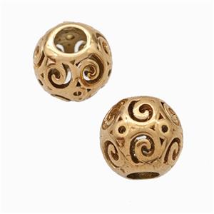 Titanium Steel Round Beads Large Hole Hollow Rose Gold, approx 9-10mm, 4mm hole [SSB6801]