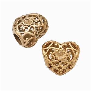 Titanium Steel Heart Beads Large Hole Hollow Rose Gold, approx 12mm, 4mm hole [SSB6809]