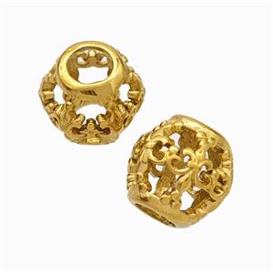Titanium Steel Barrel Beads Large Hole Hollow Fleur De Lis Gold Plated, approx 9-10mm, 4mm hole [SSB6810]
