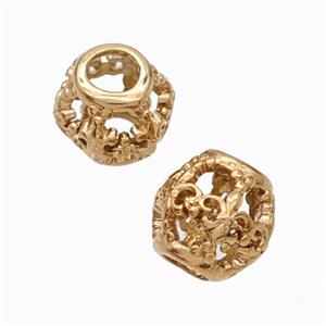 Titanium Steel Barrel Beads Large Hole Hollow Fleur De Lis Rose Gold, approx 9-10mm, 4mm hole [SSB6811]
