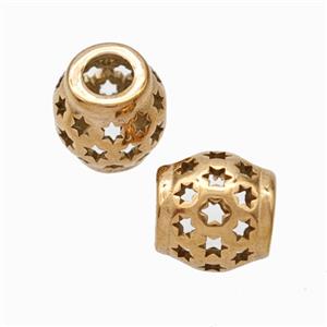 Titanium Steel Barrel Beads Large Hole Hollow Star Rose Gold, approx 9-10mm, 4mm hole [SSB6813]