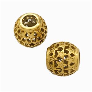 Titanium Steel Round Beads Large Hole Hollow Star Gold Plated, approx 9-10mm, 4mm hole [SSB6814]