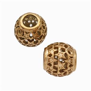 Titanium Steel Round Beads Large Hole Hollow Star Rose Gold, approx 9-10mm, 4mm hole [SSB6815]