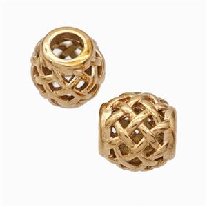 Titanium Steel Round Beads Large Hole Hollow Rose Gold, approx 9-10mm, 4mm hole [SSB6819]