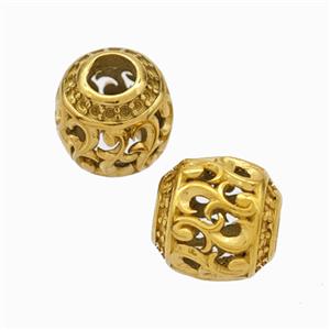 Titanium Steel Barrel Beads Large Hole Hollow Gold Plated, approx 9-10mm, 4mm hole [SSB6824]