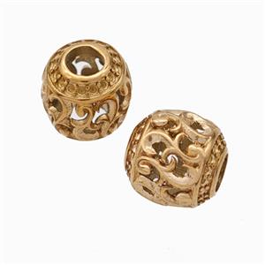 Titanium Steel Barrel Beads Large Hole Hollow Rose Gold, approx 9-10mm, 4mm hole [SSB6825]