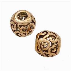 Titanium Steel Round Beads Large Hole Hollow Rose Gold, approx 9-10mm, 4mm hole [SSB6827]