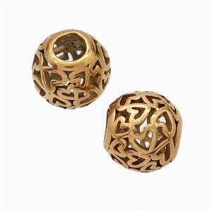 Titanium Steel Round Beads Large Hole Hollow Heart Rose Gold, approx 9-10mm, 4mm hole [SSB6829]