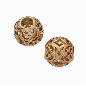 Titanium Steel Round Beads Large Hole Hollow Rose Gold, approx 9-10mm, 4mm hole [SSB6831]