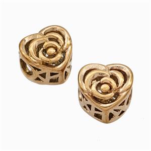 Titanium Steel Heart Beads Large Hole Hollow Rose Gold, approx 10-11mm, 4mm hole [SSB6833]