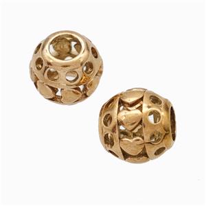 Titanium Steel Round Beads Large Hole Hollow Heart Rose Gold, approx 9-10mm, 4mm hole [SSB6835]