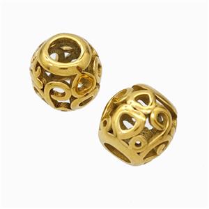 Titanium Steel Round Beads Large Hole Hollow Heart Gold Plated, approx 9-10mm, 4mm hole [SSB6836]