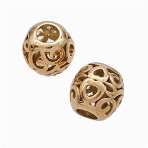 Titanium Steel Round Beads Large Hole Hollow Heart Rose Gold, approx 9-10mm, 4mm hole [SSB6837]
