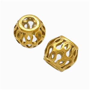 Titanium Steel Round Beads Large Hole Hollow Gold Plated, approx 9-10mm, 4mm hole [SSB6838]