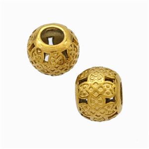 Titanium Steel Round Beads Large Hole Hollow Gold Plated, approx 9-10mm, 4mm hole [SSB6840]