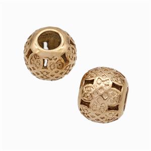 Titanium Steel Round Beads Large Hole Hollow Rose Gold, approx 9-10mm, 4mm hole [SSB6841]