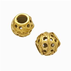 Titanium Steel Round Beads Large Hole Hollow Gold Plated, approx 9-10mm, 4mm hole [SSB6842]