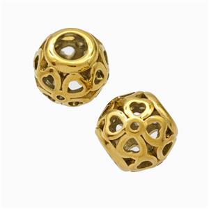 Titanium Steel Round Beads Large Hole Hollow Gold Plated, approx 9-10mm, 4mm hole [SSB6844]