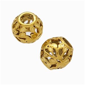 Titanium Steel Round Beads Large Hole Hollow Gold Plated, approx 9-10mm, 4mm hole [SSB6846]