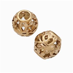 Titanium Steel Round Beads Large Hole Hollow Rose Gold, approx 9-10mm, 4mm hole [SSB6847]