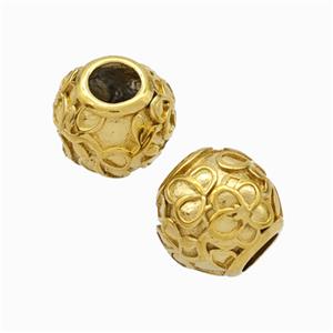 Titanium Steel Round Beads Large Hole Flower Gold Plated, approx 9-10mm, 4mm hole [SSB6848]