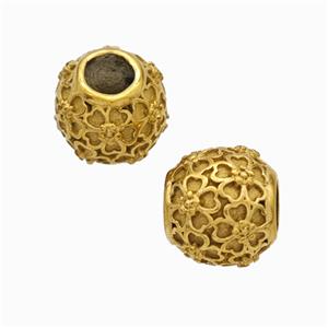 Titanium Steel Round Beads Large Hole Flower Gold Plated, approx 9-10mm, 4mm hole [SSB6850]