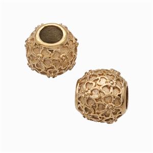 Titanium Steel Round Beads Large Hole Flower Rose Gold, approx 9-10mm, 4mm hole [SSB6851]