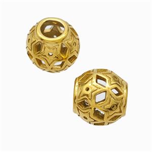 Titanium Steel Round Beads Large Hole Hollow Star Gold Plated, approx 9-10mm, 4mm hole [SSB6852]