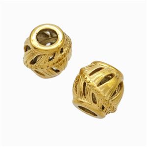 Titanium Steel Barrel Beads Large Hole Hollow Gold Plated, approx 9-10mm, 4mm hole [SSB6860]