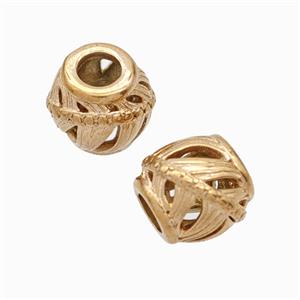 Titanium Steel Barrel Beads Large Hole Hollow Rose Gold, approx 9-10mm, 4mm hole [SSB6861]