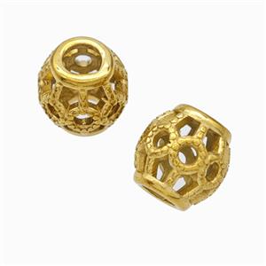Titanium Steel Barrel Beads Large Hole Hollow Gold Plated, approx 9-10mm, 4mm hole [SSB6864]