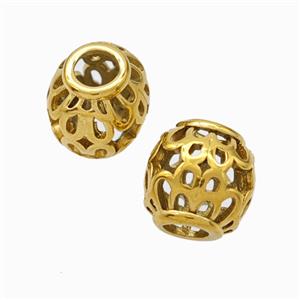 Titanium Steel Barrel Beads Large Hole Hollow Gold Plated, approx 9-10mm, 4mm hole [SSB6866]