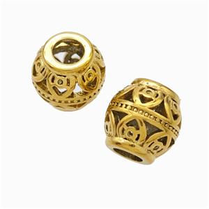 Titanium Steel Barrel Beads Large Hole Hollow Gold Plated, approx 9-10mm, 4mm hole [SSB6868]