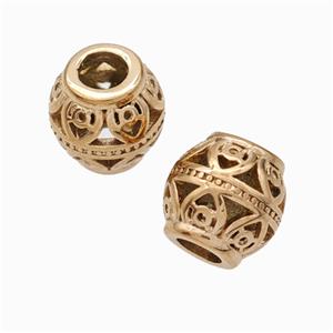 Titanium Steel Barrel Beads Large Hole Hollow Rose Gold, approx 9-10mm, 4mm hole [SSB6869]