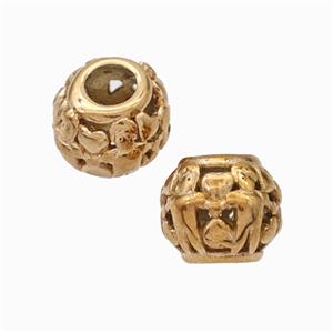 Titanium Steel Round Beads Large Hole Hollow Rose Gold, approx 9-10mm, 4mm hole [SSB6871]