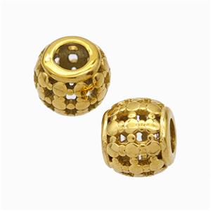 Titanium Steel Round Beads Large Hole Hollow Gold Plated, approx 9-10mm, 4mm hole [SSB6872]