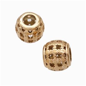 Titanium Steel Round Beads Large Hole Hollow Rose Gold, approx 9-10mm, 4mm hole [SSB6873]