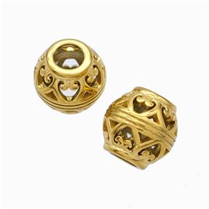 Titanium Steel Barrel Beads Large Hole Hollow Gold Plated, approx 9-10mm, 4mm hole [SSB6874]