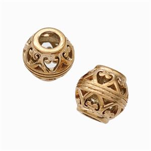 Titanium Steel Barrel Beads Large Hole Hollow Rose Gold, approx 9-10mm, 4mm hole [SSB6875]