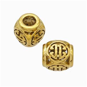 Titanium Steel Barrel Beads Large Hole Hollow Gold Plated, approx 9-10mm, 4mm hole [SSB6876]