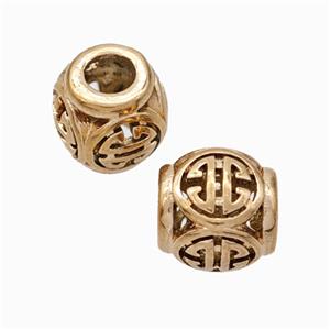 Titanium Steel Barrel Beads Large Hole Hollow Rose Gold, approx 9-10mm, 4mm hole [SSB6877]