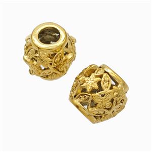 Titanium Steel Barrel Beads Large Hole Hollow Butterfly Gold Plated, approx 9-10mm, 4mm hole [SSB6878]