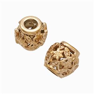 Titanium Steel Barrel Beads Large Hole Hollow Butterfly Rose Gold, approx 9-10mm, 4mm hole [SSB6879]